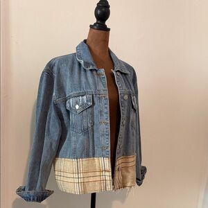 Roolee Blue Denim Jacket with Tan Plaid Detail